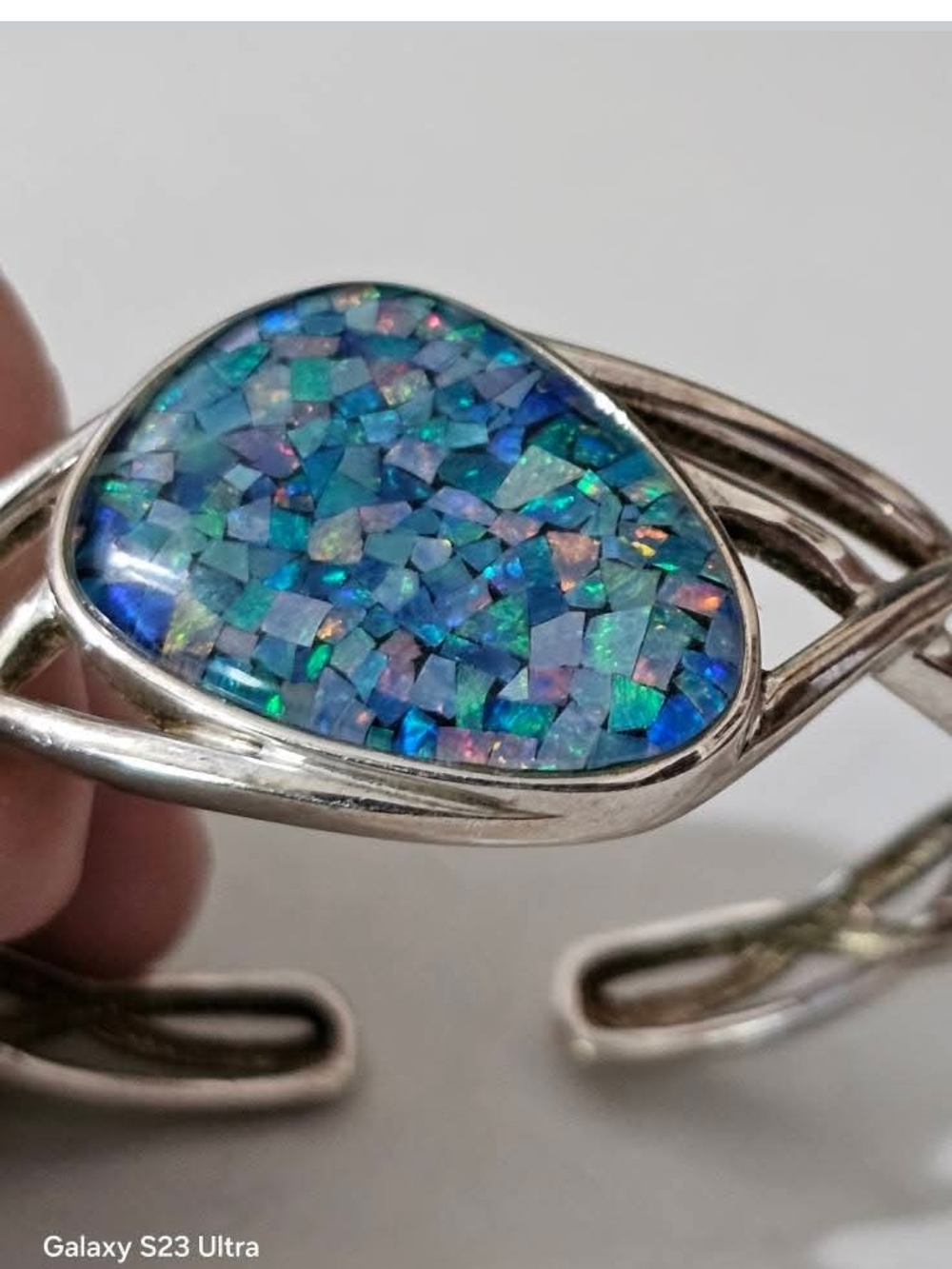 Whitney Kelly Sterling Silver Cuff Bracelet with Blue-Green Opal Mosaic